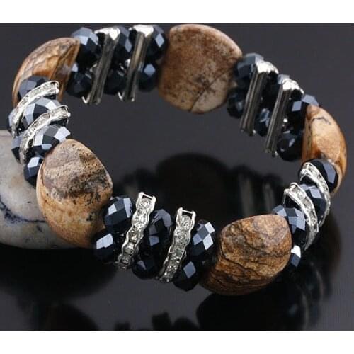 8inch Vintage Picture Jasper Crystal Bracelet Healing Reiki Stone Charms For Bracelet Men Women Jewelry