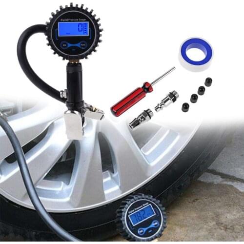 Digital Tire Inflator with Pressure Gauge and Back Night LED Light - Heavy Duty Auto Air Inflating Gun with 4 Valve Caps