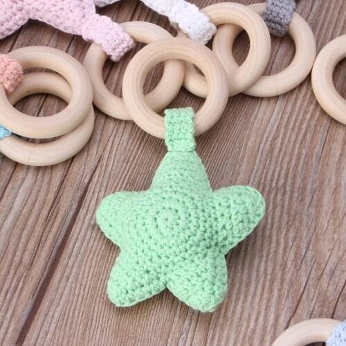 Baby Teething Ring Chewie Teether Safety Wooden Natural Star Sensory Toy Gift