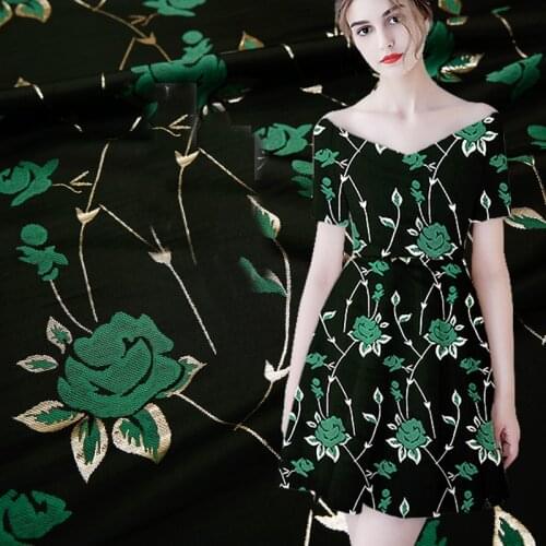 HLQON imported gold line top grade yarn dyed brocade jacquard green fabric for dress women clothing tissue patchwork
