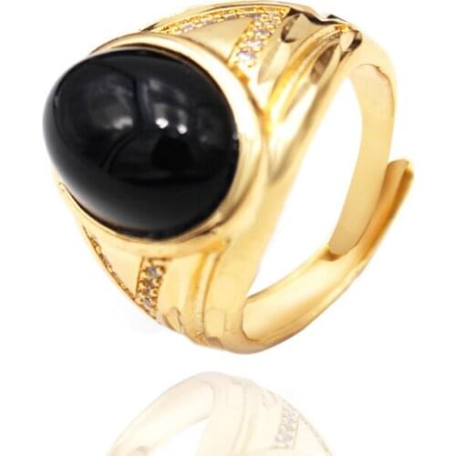 Black Stone Engagement Ring For Men Gold Color Noble Wedding Finger Jewelry Resizable To 7-11 Never Fade