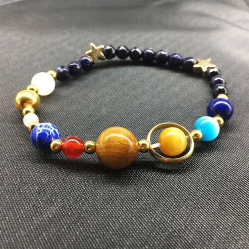 Colourful yoga natural stone bracelet galaxy eight planets in the solar system guardian star bracelets 100pcs/lot