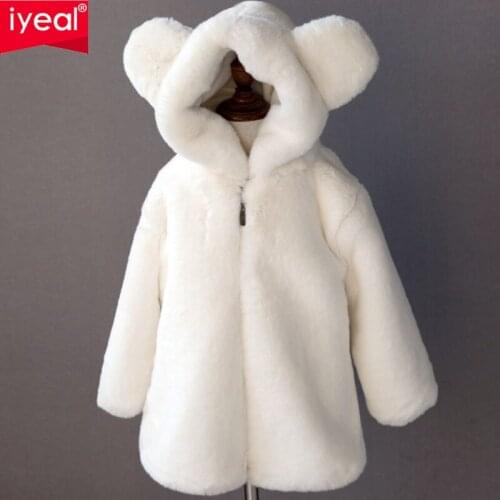 IYEAL Girls Soft Warm Coats Fashion Winter Jacket Thick Faux Fur Outerwear Cartoon Ear Fluffy Long Sleeve Loose Long Parkas