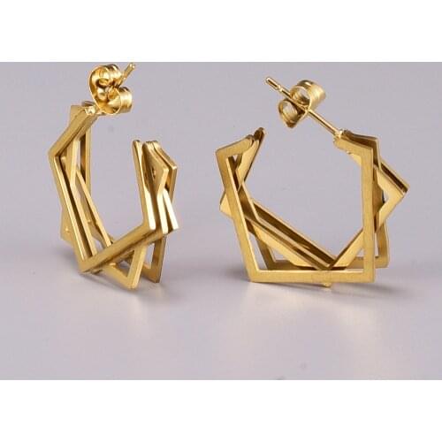 Fashion Three Layers Polygon Earring Gold Color Geometry Earring Stud Women Jewelry Trendy Girl Gift 2021