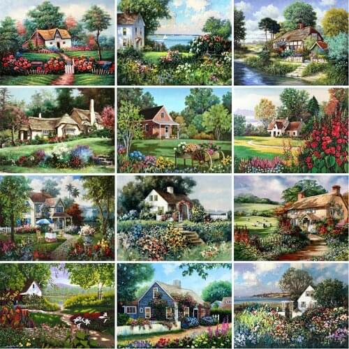 MomoArt 5D DIY Diamond Embroidery House Rhinestone Picture Diamond Painting Garden Landscape Hobbies And Crafts Wall Decorations