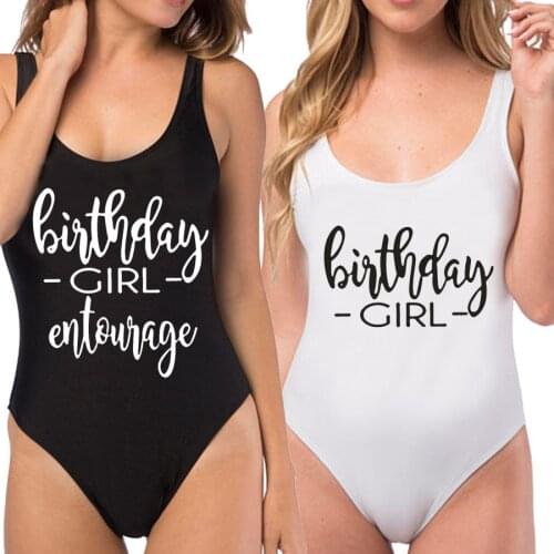 BRITHDAY GIRL Monokini Female Swimsuits One Piece Swimwear Birthday Party High Cut Beachwear Bathing Suit Women Swimsuit Pink