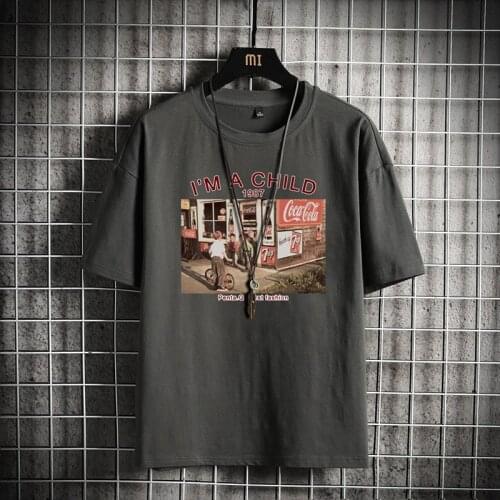 2021 Summer New Casual Mens Short-Sleeved T-Shirt Sweater Top 100% Cotton Character Top Round Neck Loose and Breathable