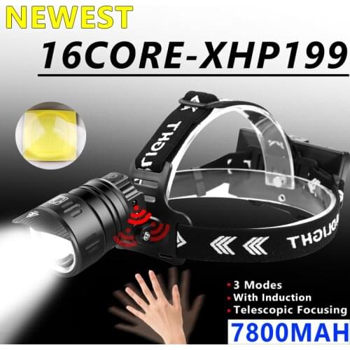 XHP199 Powerful LED Headlamp With IR Sensor 7800mAH USB Rechargeable XHP160 Headlight Flashlight Zoom Torch For Fishing Camping