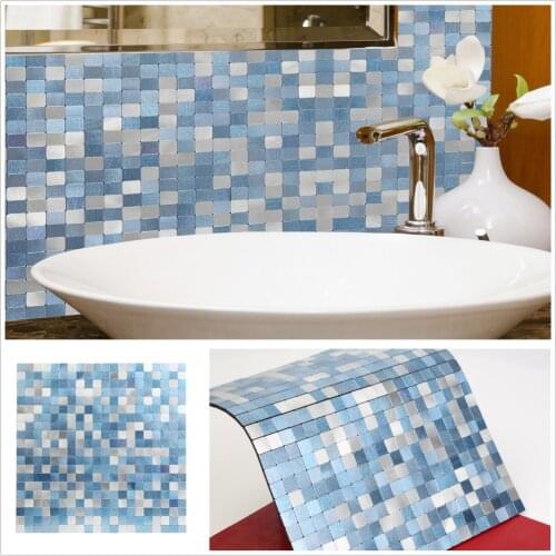 2021 New Peel and Stick Tile Backsplash Metal Mosaic Smart Tiles Aluminum Surface Subway Marble Look for Kitchen Wall Decor