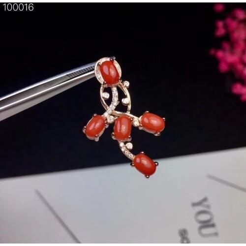 Natural red coral Pendant natural gemstone pendant necklace S925 silver Elegant geometry Leaf woman girl party gift jewelery