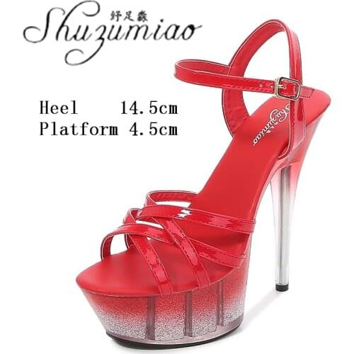 Cross Belt Pole Dancing Women Nightclub Show Platform Super High Heel Sandals 14 CM Party Club Sexy Stripper Model Crystal Shoes