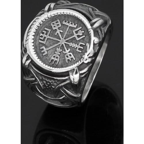Nordic viking stainless steel Vegvisir amulet dragon Scandinavian ring