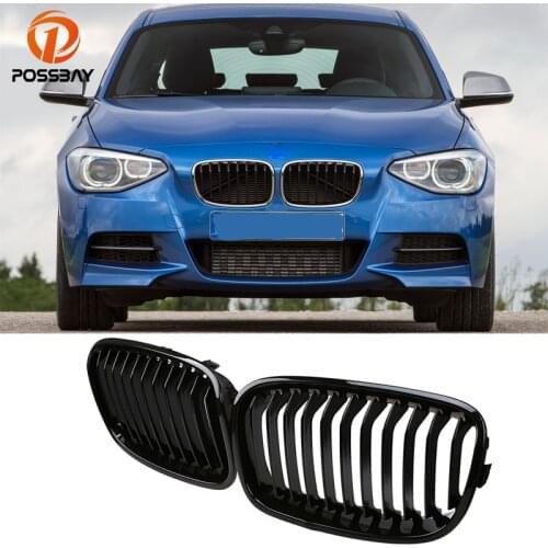 POSSBAY Car Styling Shiny Gloss Black Kidney Grille for BMW 1-Series F20 118d/118dX 5-Door 2011-2015 Pre-facelift Center Grill