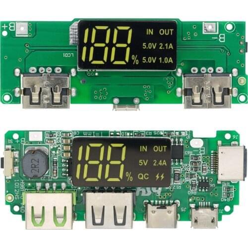 LED Dual USB 5V 2.4A Micro/Type-C USB Mobile Power Bank 18650 Charging Module Lithium Battery Charger Board Circuit Protection