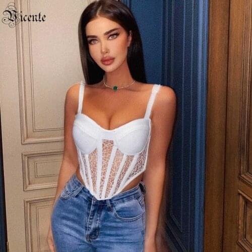 VC All Free Shipping 2020 New Trendy Lace Striped Splicing design Sexy Sleeveless Celebrity Party Casual Bandage Crop Tops