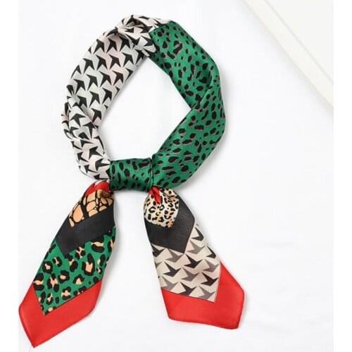 Yishine 70x70cm Silk Scarf Women Elegant Leopard Print Multifunctional Manual Square Scarves Foulard Wrap Bandana Small Hijab
