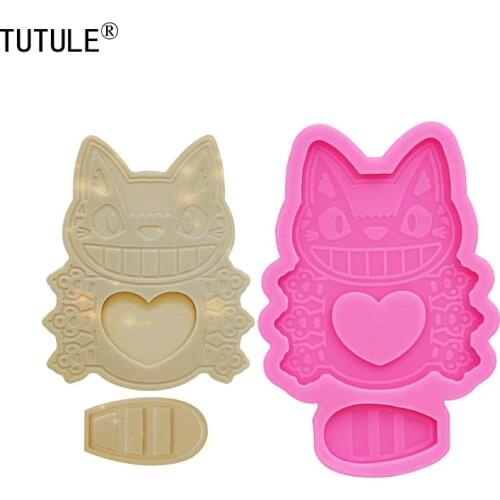 Mirror Cartoon cat pendant mold,Keychain Hand Made Flexible Silicone Rubber Epoxy Resin Polymer Clay Jewelry Fondant Cake Molds