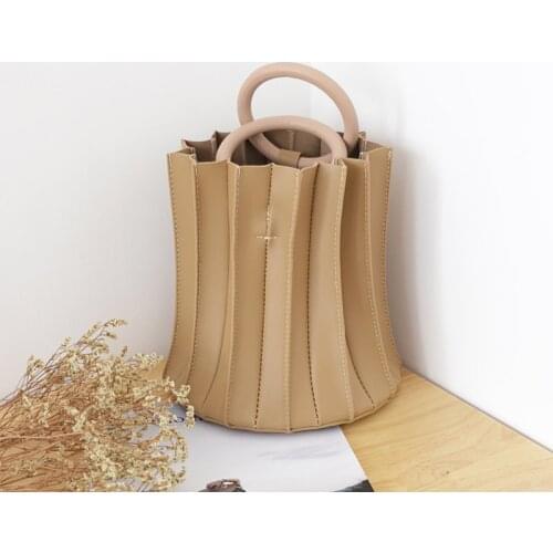 Womens bag Euro-American style PU Bucket Fashion Solid Hasp Shoulder Bags handbag purse Wooden handle luxury designer bags