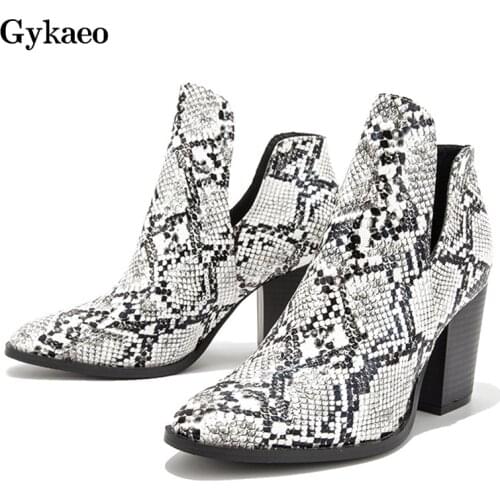 Gykaeo Ladies Leopard Pattern Party Short Boots 2020 Winter Nightclub High Heel Fashion Women Shoes Woman Thick Bota Feminina 43