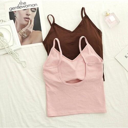 Women Cotton Basic Camisoles Female Cozy Spaghetti Strap Sexy Back Camis Solid Color Ladies Comfy Underwear New