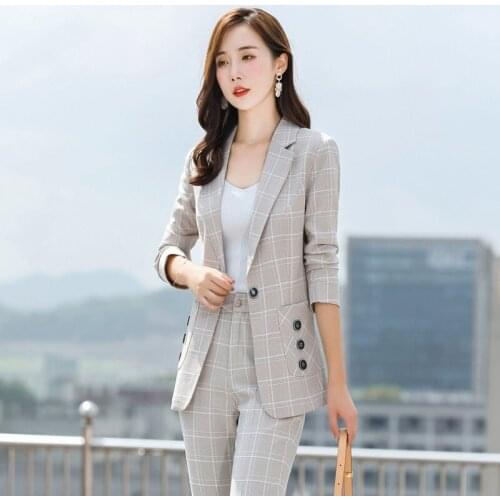 2021 Spring Autumn Women Set Notched Long Sleeve Blazers Pencil Pants Suit Office Lady Two Piece Set Formal Casual Outfits Y235