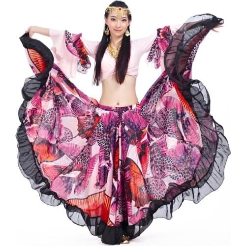 Women Belly Dance Chiffon Tribal Bohemia Gypsy 2 Pieces Setlong Skirt Full Circle Dress and Top