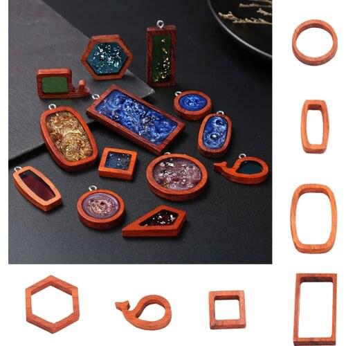 1pc Red Solid Wood Frame UV Resin Mold DIY Epoxy Resin Mold Rectangular Round Jewelry Pendant Accessories Necklace