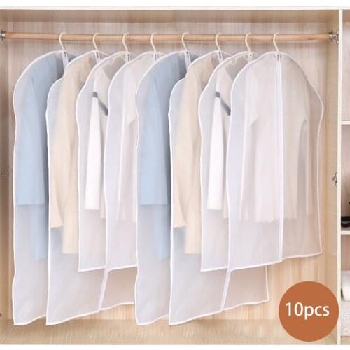 10pcs/lot Clothes Hanging Garment Dress Clothes Suit Coat Dust Cover Home Storage Bag Case Organizer Wardrobe Hanging Clothing