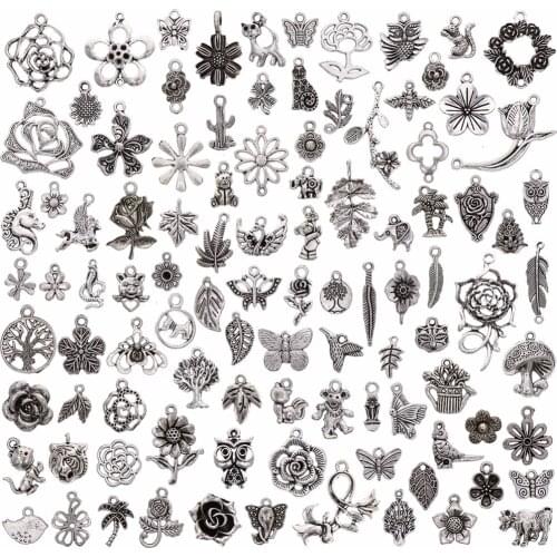 100 Pcs/Set Lots Tibetan Silver Plated Mixed Styles Charms Pendants DIY Jewelry for Necklace Bracelet Making Accessaries #264833