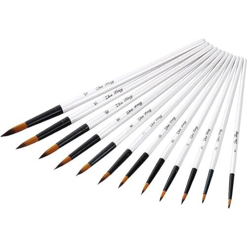 12pcs nylon wool paintbrush pearl white rod oil painting brush two color nylon wool art brush