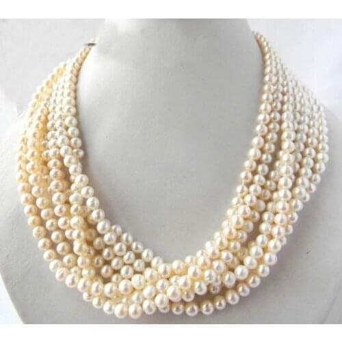 18'' 7Strands 6mm White Round Freshwater Pearl Necklace