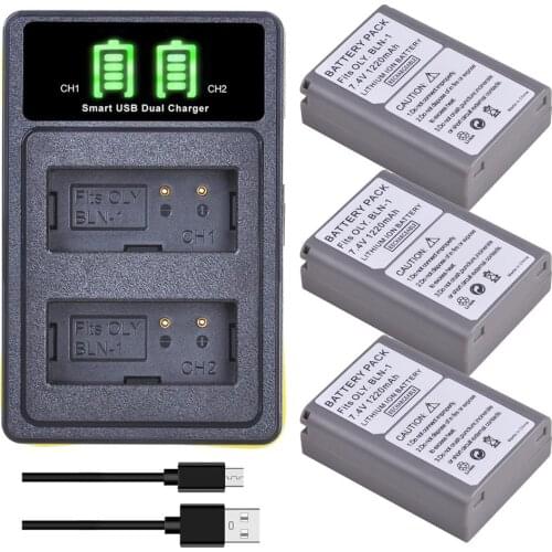 3x 1220mAH BLN-1 BLN1 Rechargeable Battery + LED USB Charger for Olympus OM-D E-M1 E-M5 Mark II PEN-F E-P5 EM1 EM5 PENF EP5