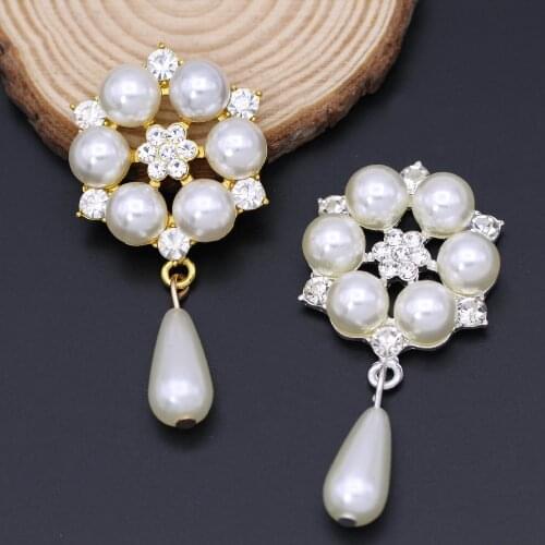 10Pcs Pearl Rhinestone Button Flower Teardrop Pearl Pendant Gold/Sliver Flatback Rhinestone DIY Brooch Jewelry Accessories