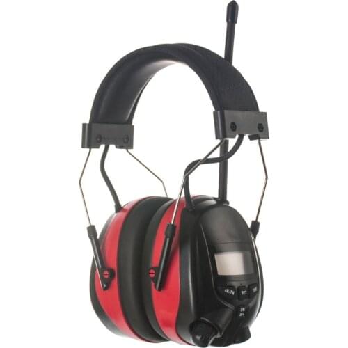 AM FM Radio Headphone with Digital Display, Electronic Ear Hearing Protection, Noise Reduction NRR 25dB for Mowing Lawn(Red)