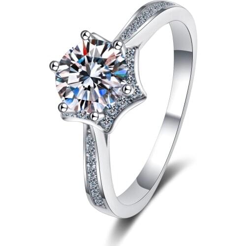 ANZIW 925 Sterling Silver Moissanite Diamond 1.0CT Fashion Hexagon Classic Engagement Ring For Women Jewelry Gifts