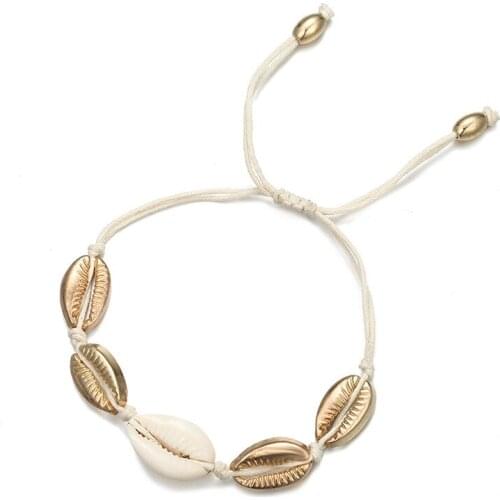 Pulseira Masculina Cross-border Ornaments Personality National Wind Metal Shells Hand-woven Adjustable Bracelet With Female