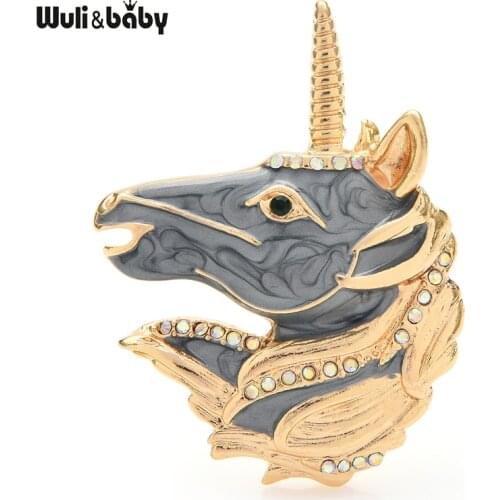 Wuli&baby Enamel Icorn Unicorn Horse Brooches For Women Men 2-color Animal Party Casual Brooch Pins Gifts
