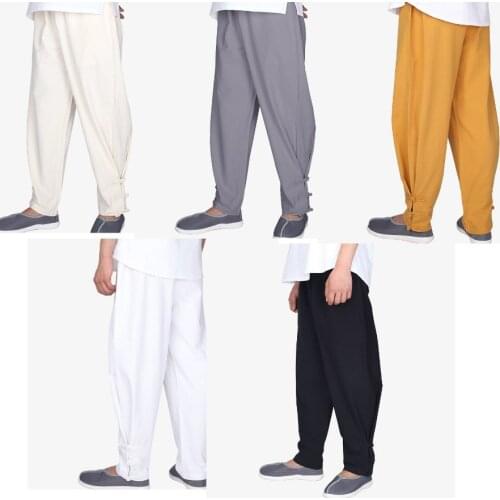 Unisex cotton Summer&Spring buddhist zen shaolin monk lay meditation trousers tai chi Kung Fu martial arts pants black/grey