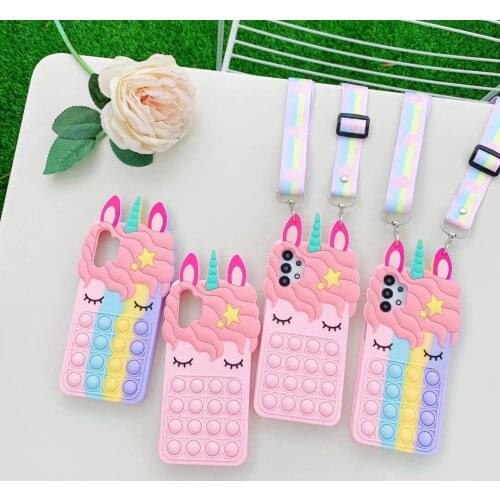 Pop Fidget Toys Push Bubble Rainbow Phone Case For Samsung A51 A71 A31 A72 A52 Cartoon Unicorn Cover Galaxy S9 S10 S20 S21 Plus