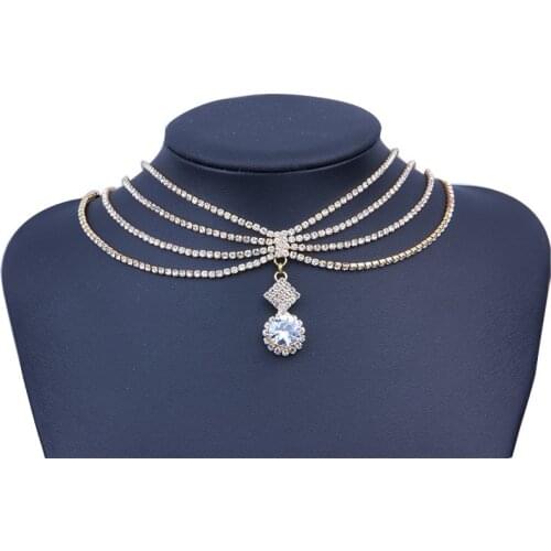 StoneFans Crystal Rhinestone Choker Necklace Women cz Wedding Accessories Pendant Gold Layers Chokers Jewelry Marry Collier