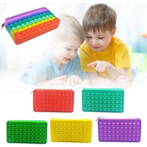 Color Fidget Toy Squeeze Bubble Stationery Box Student Large-capacity Stationery Storage Silicone Pencil Case for Kids Adult