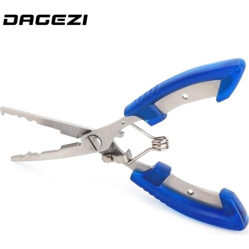 DAGEZI Stainless Steel Fishing Pliers with package Scissors Line Cutter Remove Hook Fishing Tackle Tool black/blue/orange