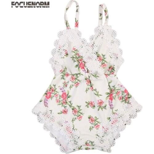 Newborn Kids Baby Clothes Baby Girl Infant Lace Floral V-Neck Strapless Romper Short Jumpsuit Playsuit Sunsuit Outfits Clothes