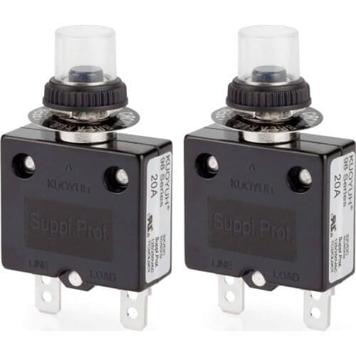 Disyuntor de circuito térmico, 20 Amp Pulsador Manual Reset Circuit Breaker 32V DC 125/250VAC 50/60Hz con Terminales de Co