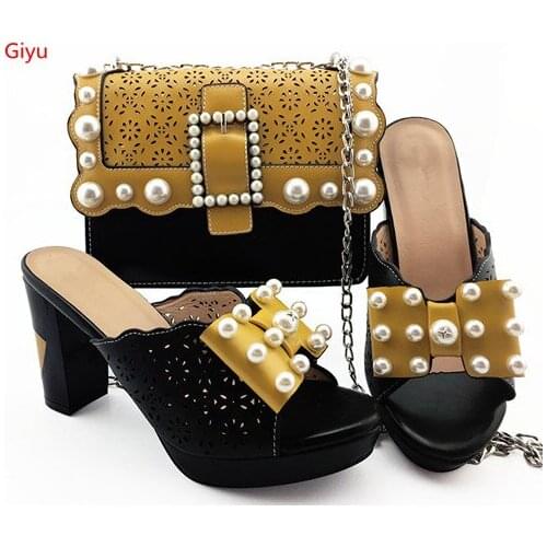 Doershow beautiful yellow Shoe and Bag Set in Italy Shoes and Bag Set African Sets Italian Matching Shoes and Bag Set !HVC1-49