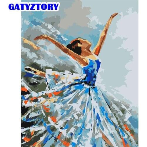 GATYZTORY Picture By Numbers Kits For Adults Children 60x75cm Framed Blue Dress Ballet Dancer Figure Oil Paint By Number Wall De