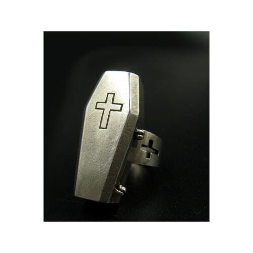 Undertaker Skull Gothic Antique Vampire Cross Ring Stainless Steel With Purple colour Movie Punk Rock Jewelry For Man OSR230