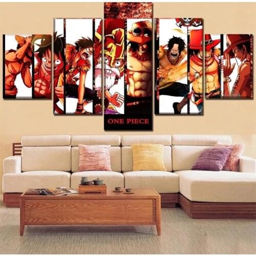 HD Prints 5 Panel Poster Anime One Piece Luffy Canvas Painting Mural Modern Living Room Bedroom Home Decoration