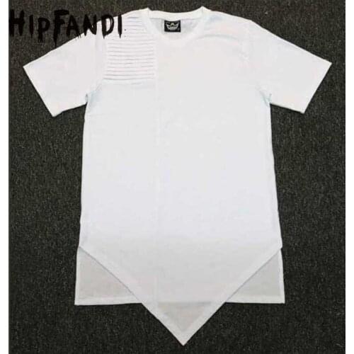 HIPFANDI 2017 Newest Mens Brand Asymmetry T-shirt White Color Fashion Street Style Top Tees For Men Fold Designed T-Shirt