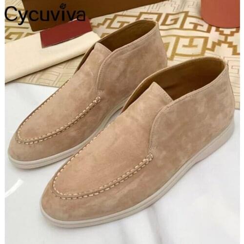 JAWAKYE High Top Women Loafers Flat Penny Shoes Nude Suede Runway Leather Casual Shoes Ladies Slip on Open Walk Shoes for Women